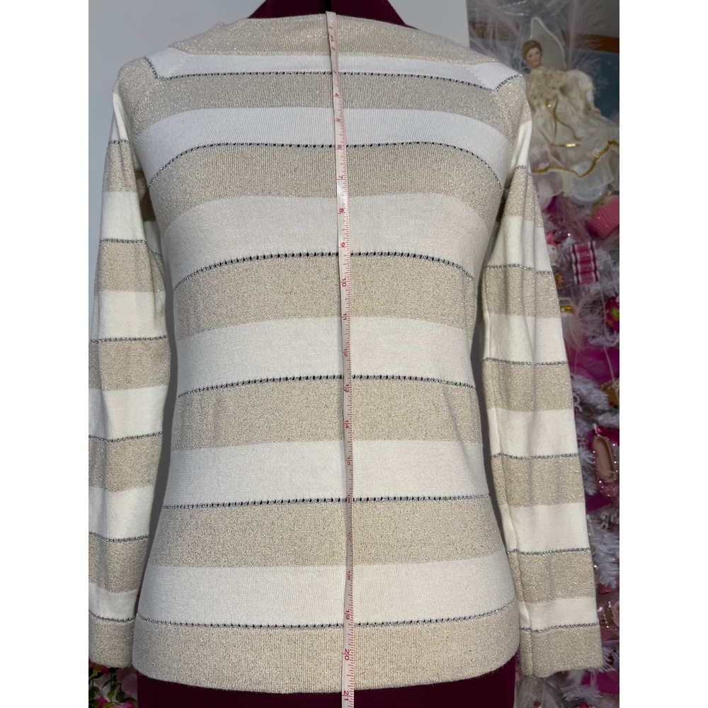 White House Black Market Sweater Women S Gold Ivory Good Metallic Twist Back - Picture 4 of 6